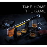 Golf Whiskey Decanter Set - Pure Crystal (Premium Gift Box) with whiskey glasses and golf-themed decor.