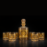 Royal Emblem Golden Whiskey Decanter Set - Made Of Japanese Crystal