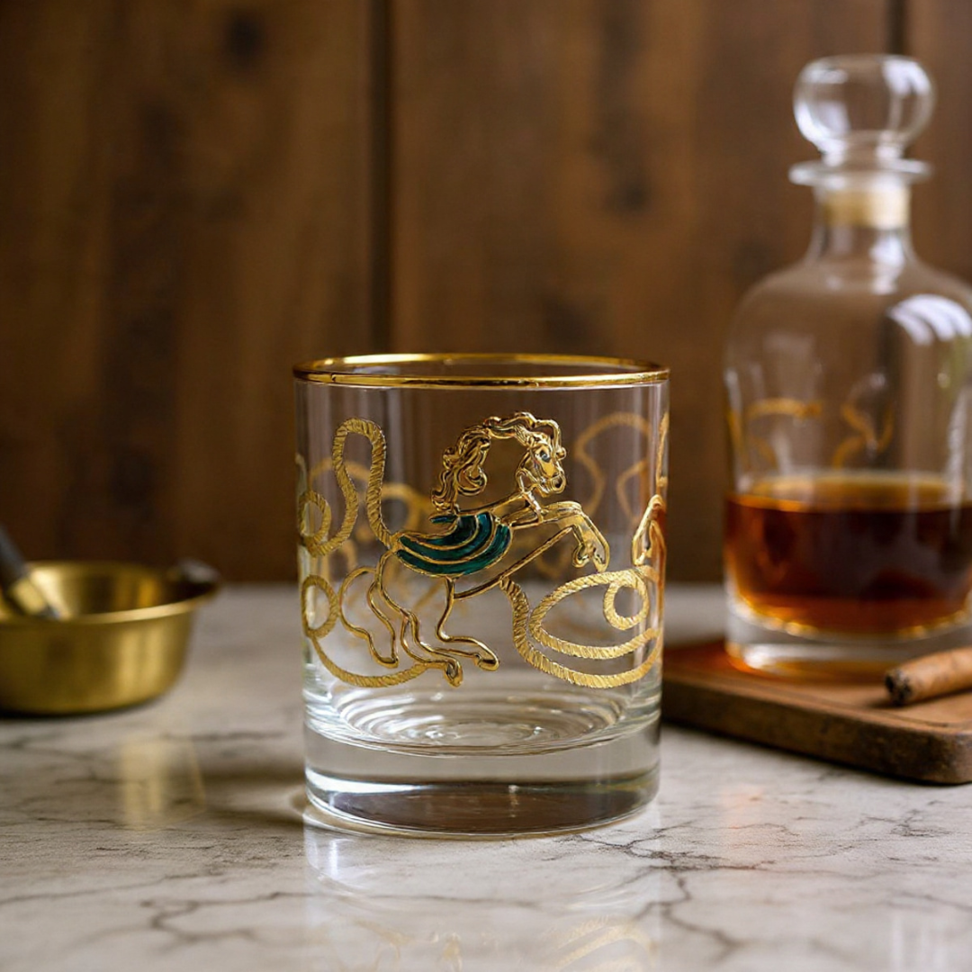 Crystal Stallion Whiskey Glass – Real Gold Embossed | Set of 6 - With Leather Gift Box