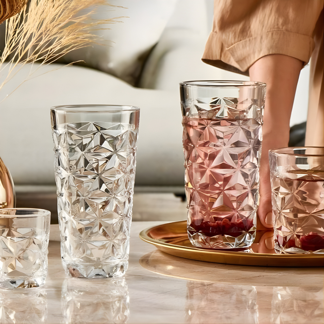Geometric Crystal Glass - Set Of 6 - Made In Italy