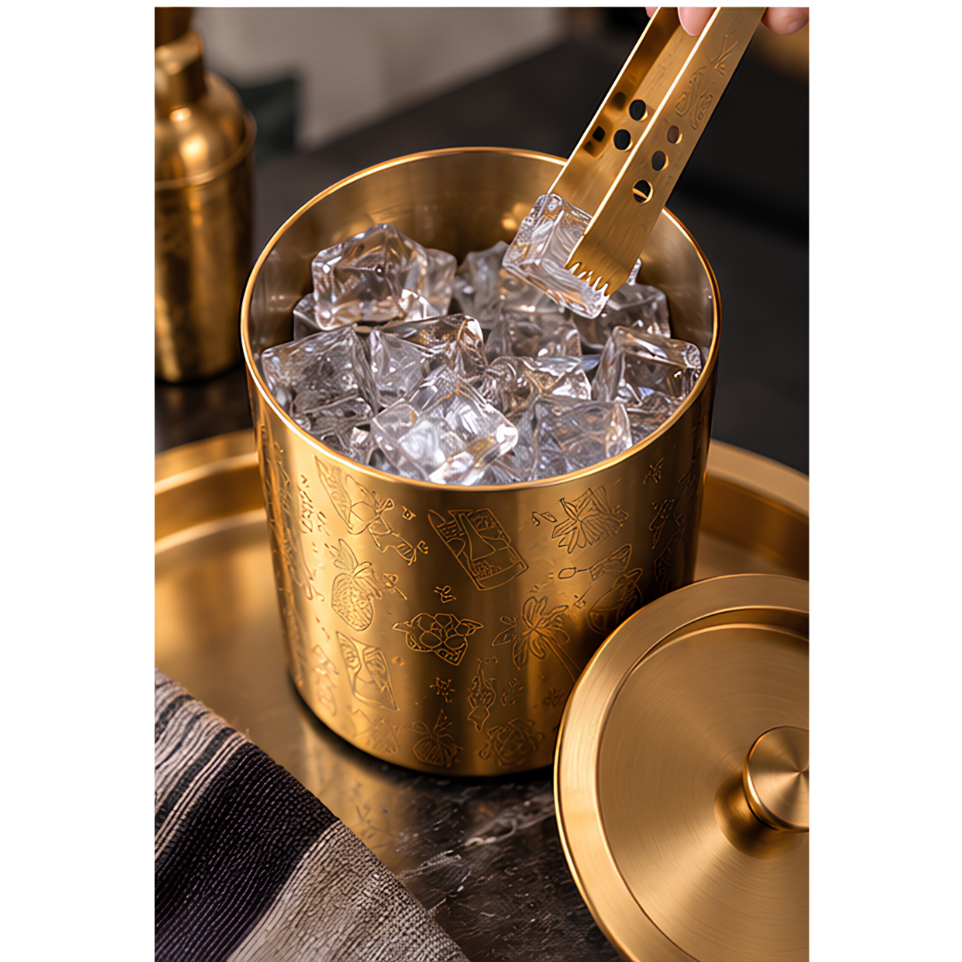 Home Bar Set - Gold Plated - 6 Piece Set - Hand Embossed