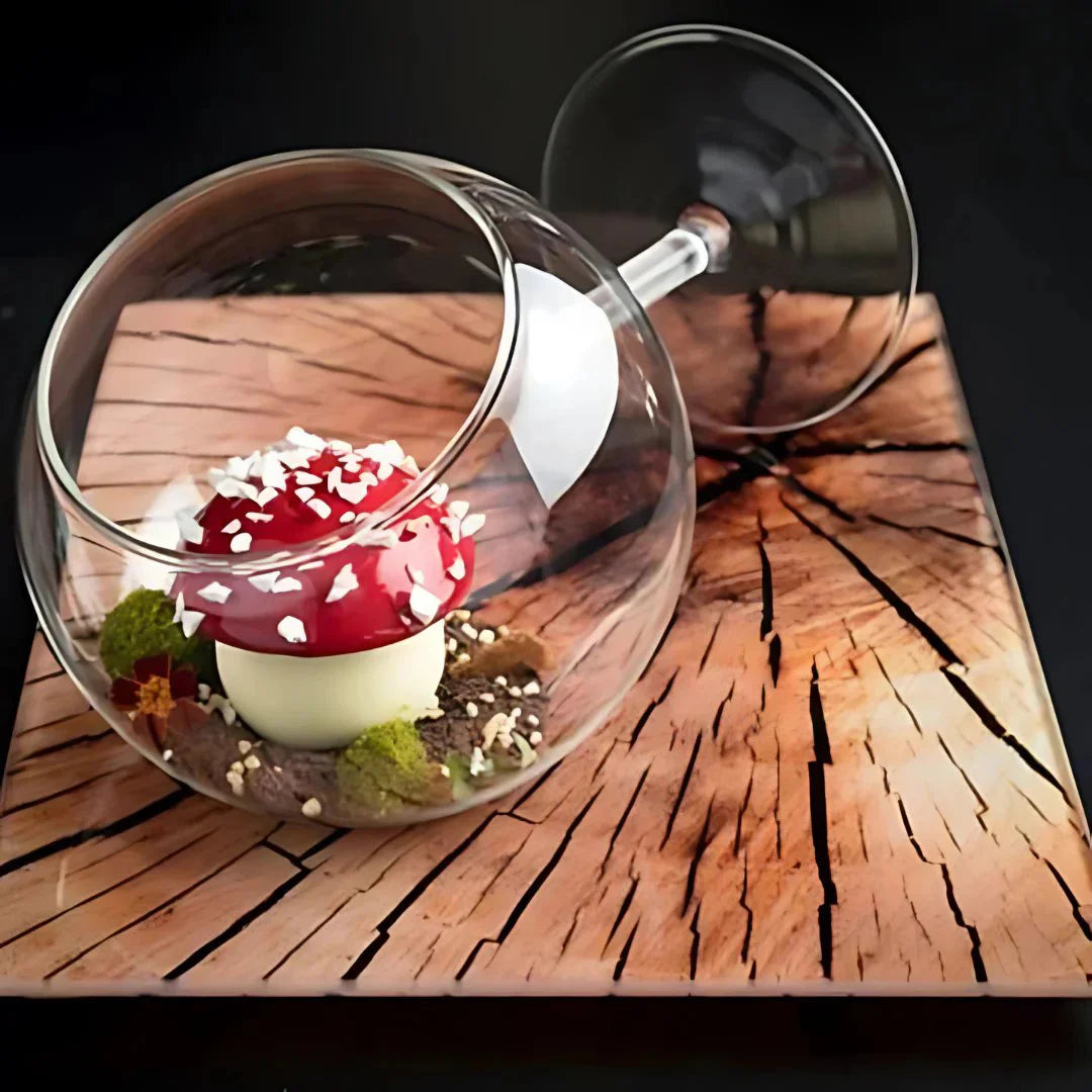 Tilted Cocktail Glass with Wooden Base