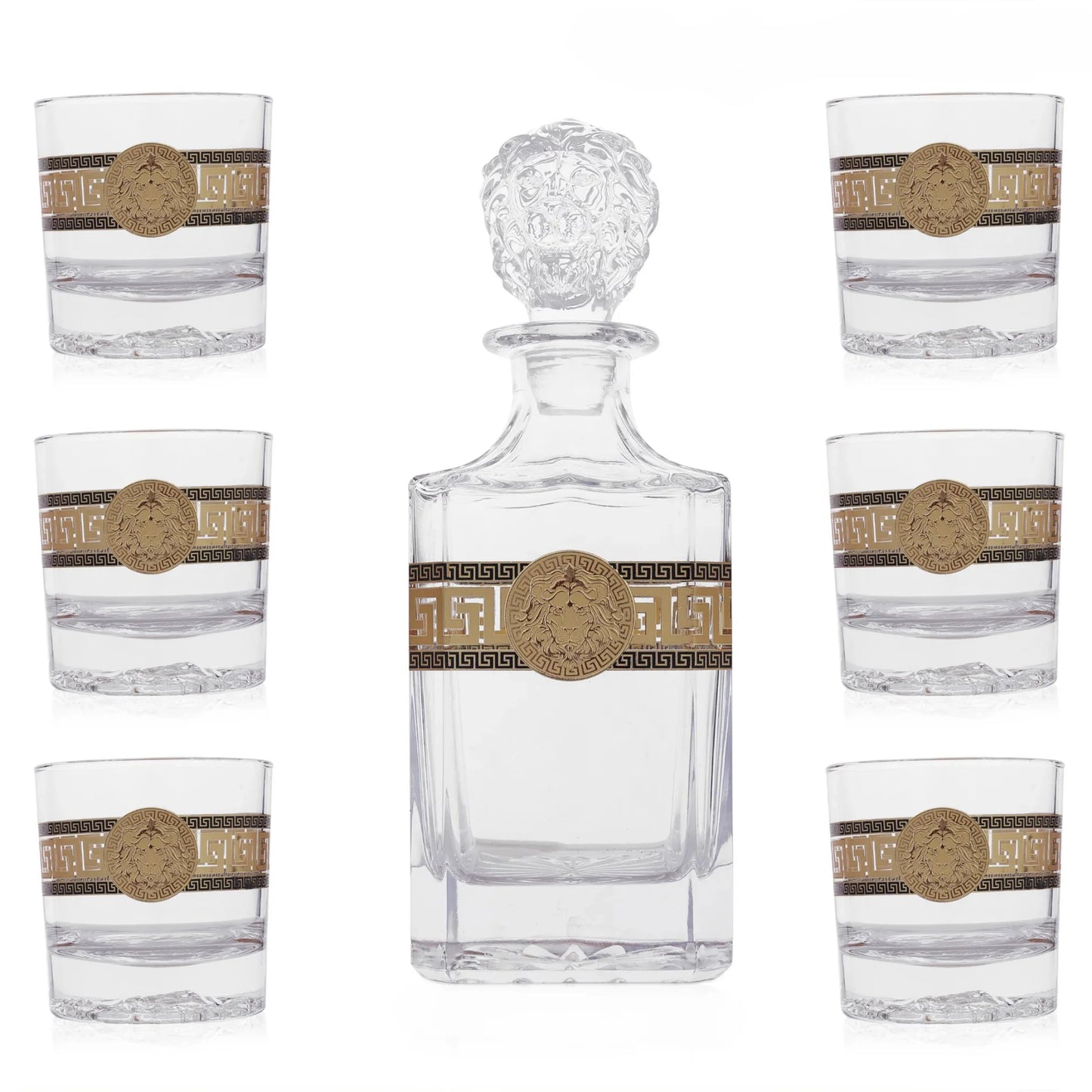 Lion Design Gold-Plated Whiskey Decanter Set