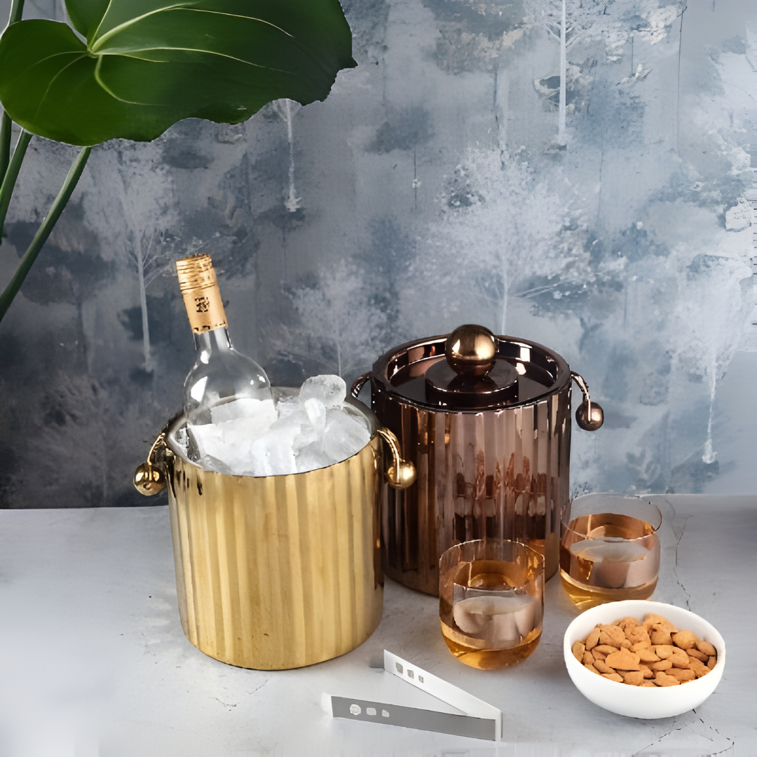 Metallic Ice Bucket With Tong