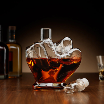 Middle Finger Crystal Whiskey Decanter Set - 1 Decanter 2 Glasses 1 Wooden Stand