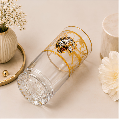 Crystal White Tiger Whiskey Glass - Real Gold Plated - Set of 6 with Leather Briefcase