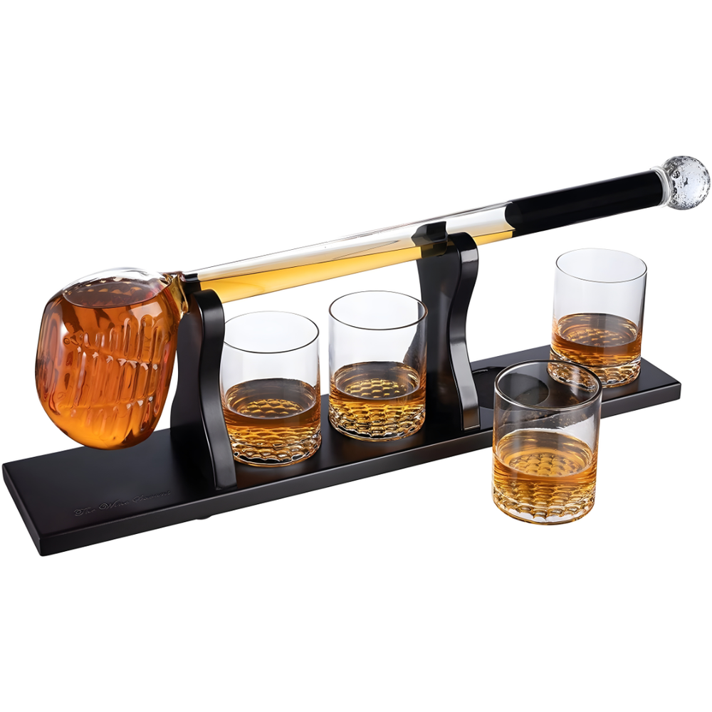 Golf Whiskey Decanter Set - Pure Crystal (Premium Gift Box) featuring a stylish decanter and four elegant glasses.