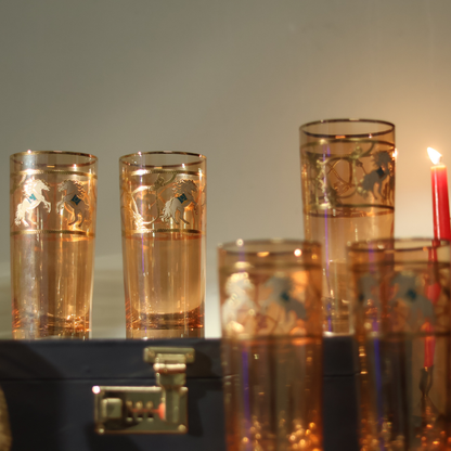 Royal Stallion Crystal Glass - Real Gold Plated - Set Of 6 - Premium Leather Box