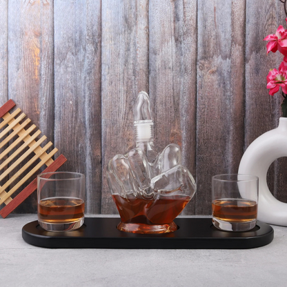 Middle Finger Crystal Whiskey Decanter Set - 1 Decanter 2 Glasses 1 Wooden Stand