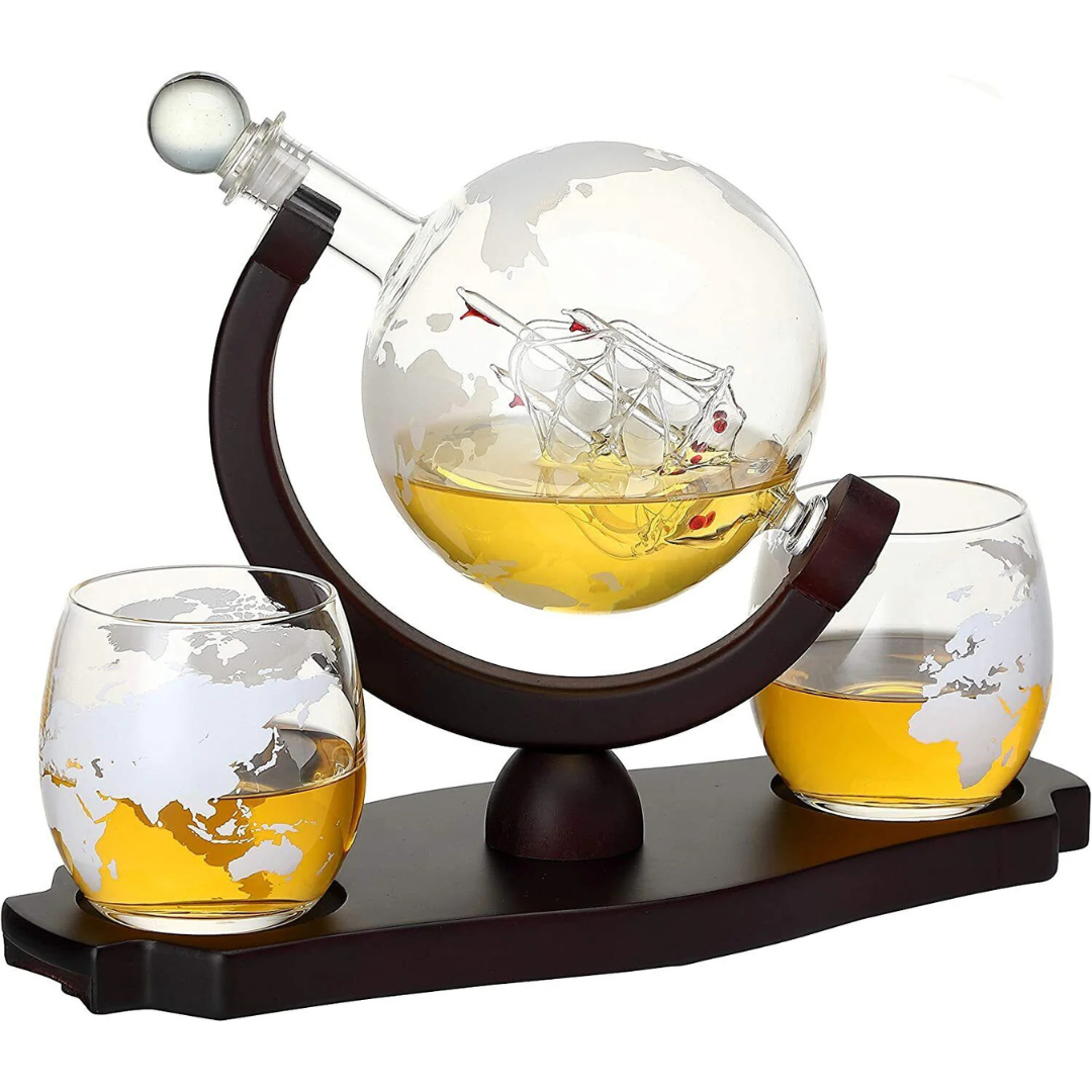 Globe Decanter Set - 1 Decanter - 2 Glasses
