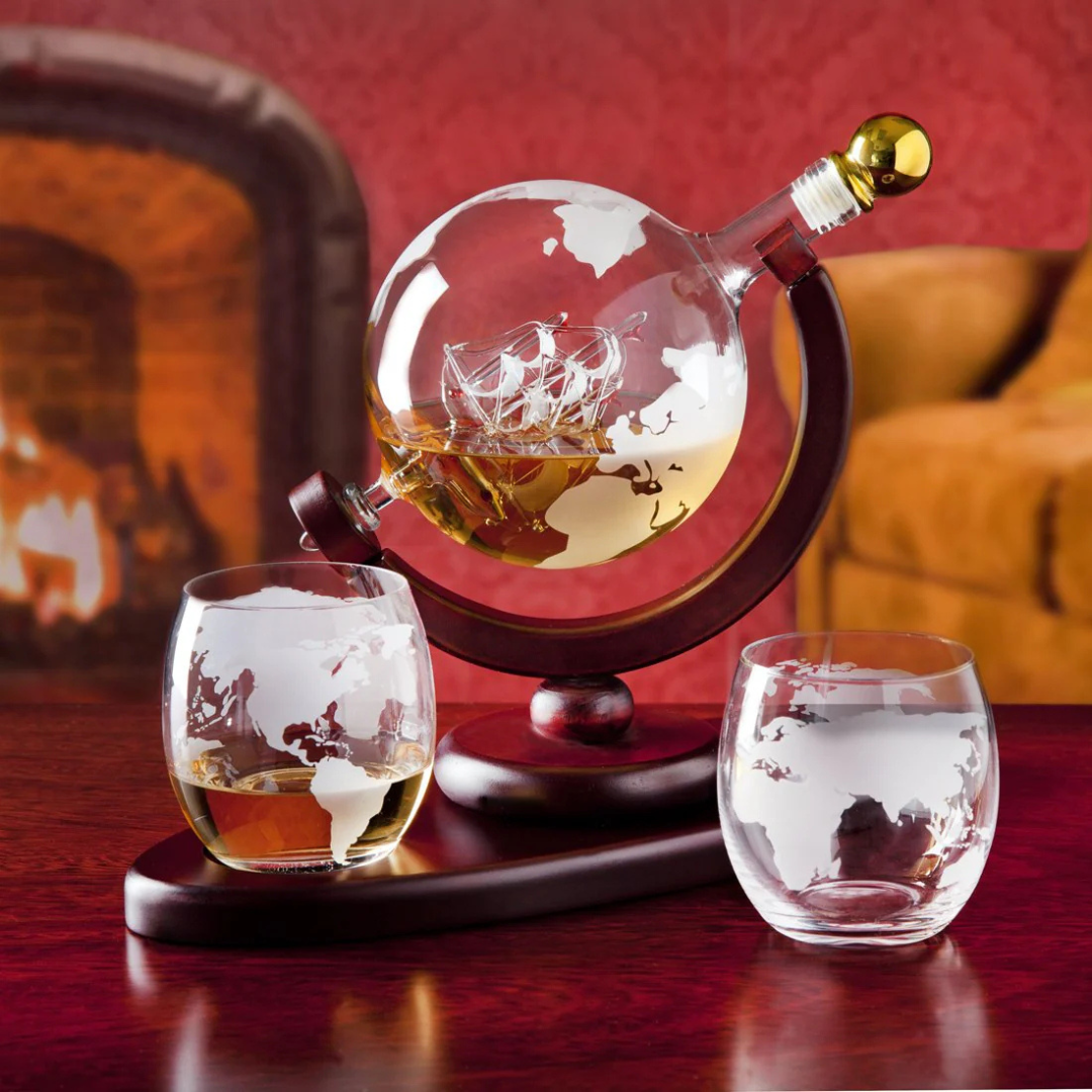 Globe Decanter Set - 1 Decanter - 2 Glasses