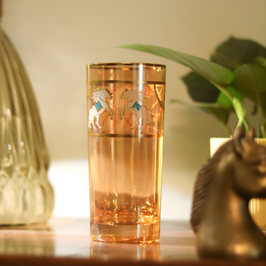 Royal Stallion Crystal Glass - Real Gold Plated - Set Of 6 - Premium Leather Box