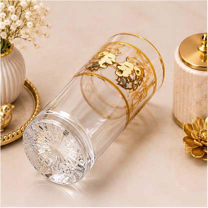 Crystal Lion Embossed Whiskey Glass - Real Gold Plated - Set of 6 with Leather Briefcase