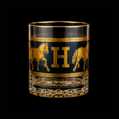 Royal Hermes Crystal Whiskey Glass With Blue Sapphire Tint – Real Gold Plated | Set of 6