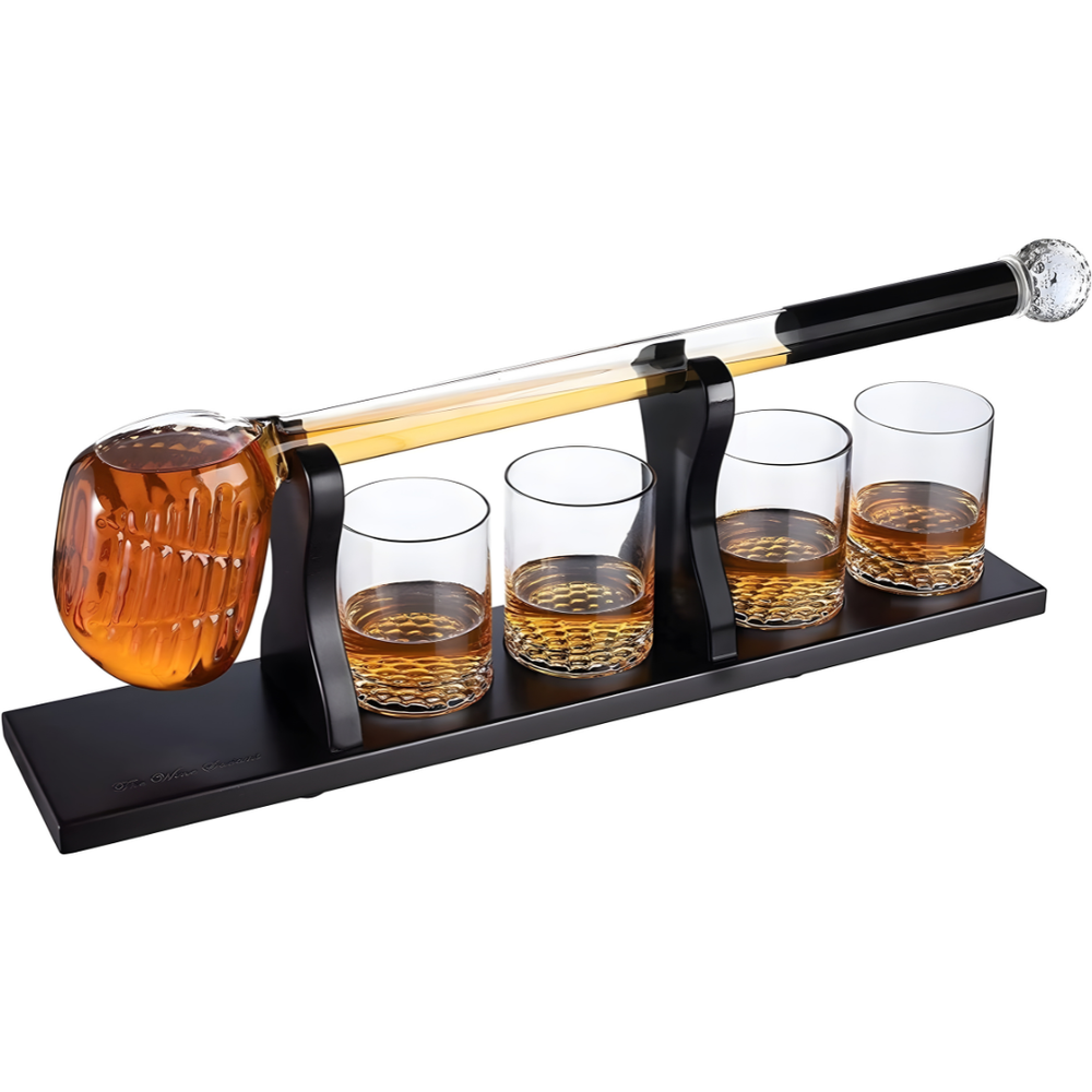 Golf Whiskey Decanter Set - Pure Crystal (Premium Gift Box) with crystal decanter and glasses.