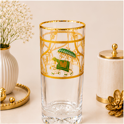 Royal Heritage Elephant Crystal Tumbler - Real Gold Plated - Set of 6 with Leather Briefcase