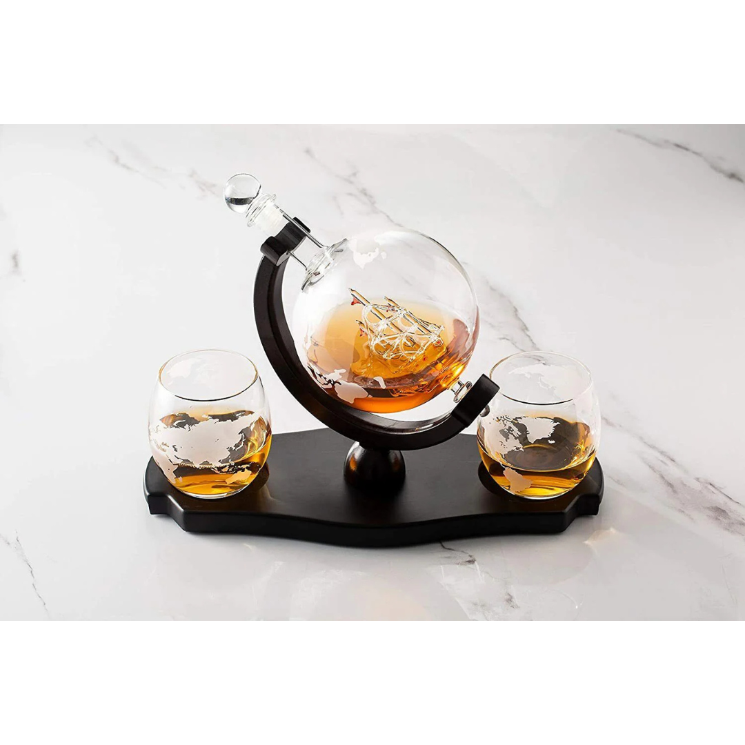 Globe Decanter Set - 1 Decanter - 2 Glasses