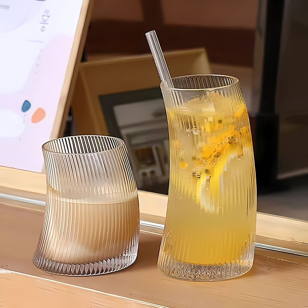 Tilted Striped Glass Big - Made Of Crystal - Set Of 6