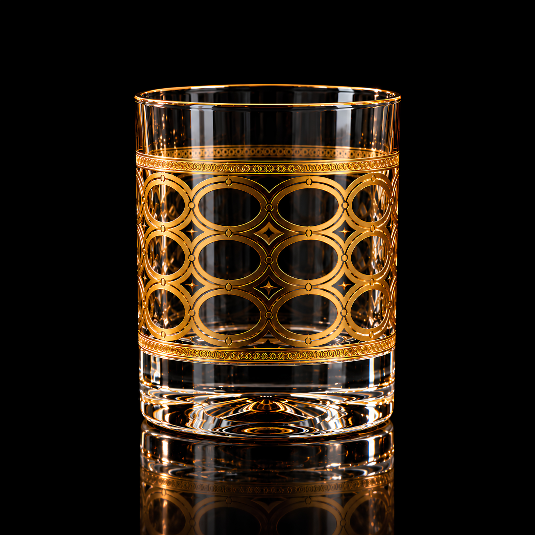 Gilded Crystal Whiskey Glass - Set Of 6 - Made In Turkey - 350 ML