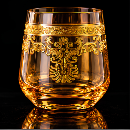 Crystal Amber King's Whiskey Glass - Set Of 6 - Made In Italy - Premium Gift Box