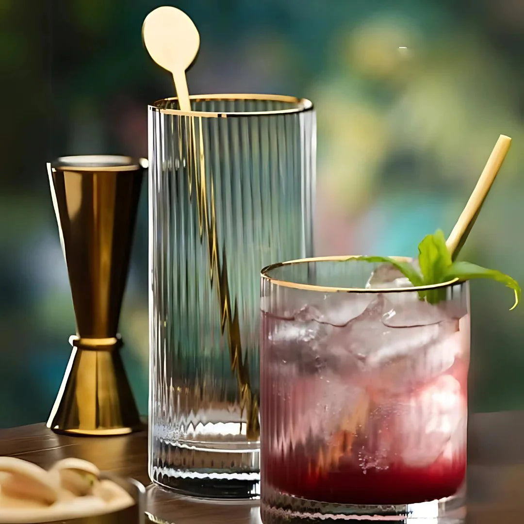 Gold Rim Crystal Hi-Ball Glass (Pack Of 6) - Real Gold Plated