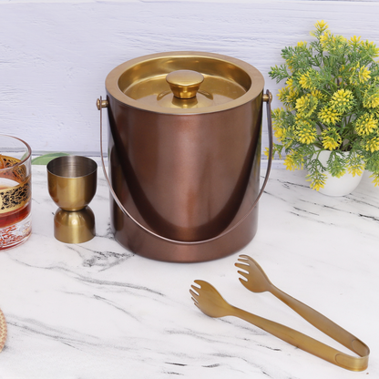 Golden Copper Ice Bucket With Jigger And Tong