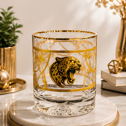 Crystal Leopard Gold Tumbler - Real Gold Plated - Set of 6 with Leather Briefcase