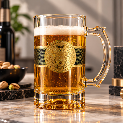Lion Design Crystal Beer Mugs - Made In Italy