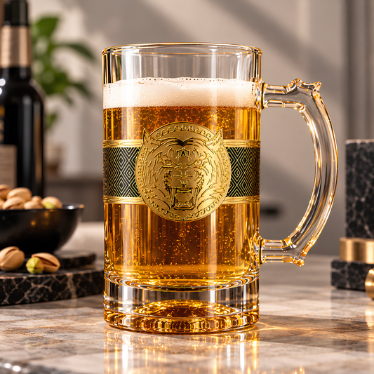 Lion Design Crystal Beer Mugs - Made In Italy