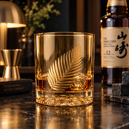 Royal Leaf Gold Whiskey Glass Set of 6, Made in Italy