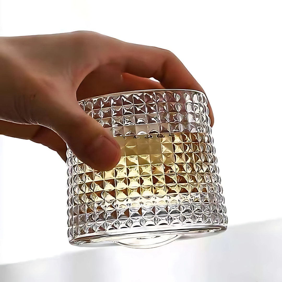 Rock & Roll Whiskey Glass - Pure Crystal - Set Of 6 With Premium Revolving Coasters