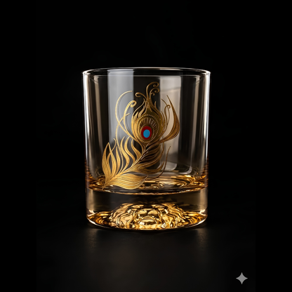 Majestic Peacock Wing Print Crystal Whiskey Glass – Set of 6