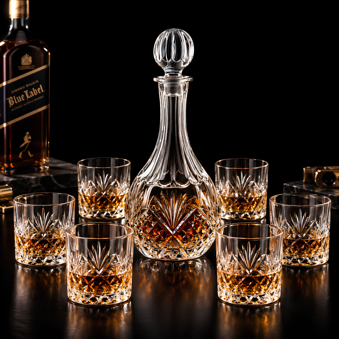 Emperor's Reserve Crystal Whiskey Decanter Set - 1 Decanter + 6 Glasses