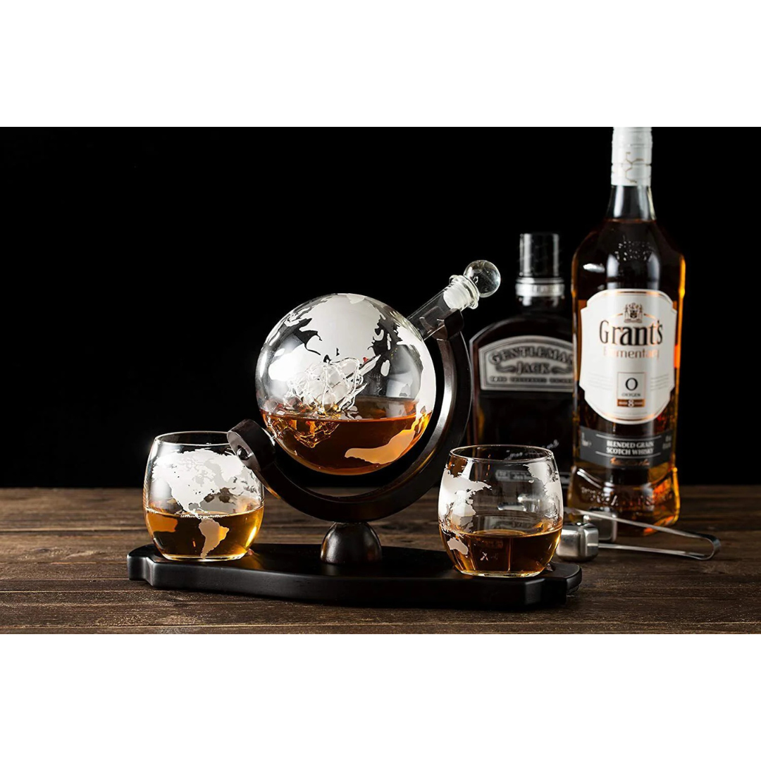 Globe Decanter Set - 1 Decanter - 2 Glasses