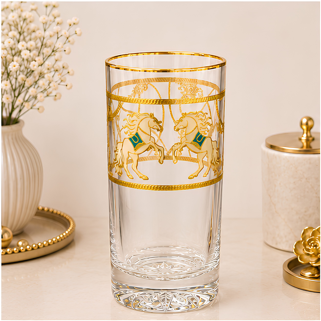 Crystal Horse Tumblr - Real Gold Plated - Set of 6 with Leather Box