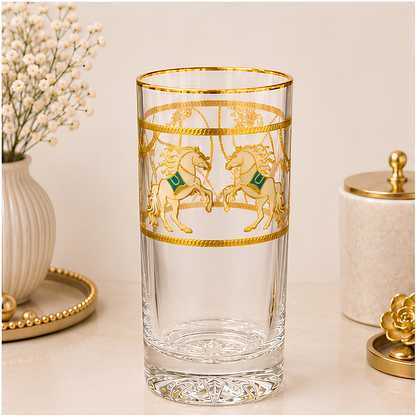 Crystal Horse Tumblr - Real Gold Plated - Set of 6 with Leather Box