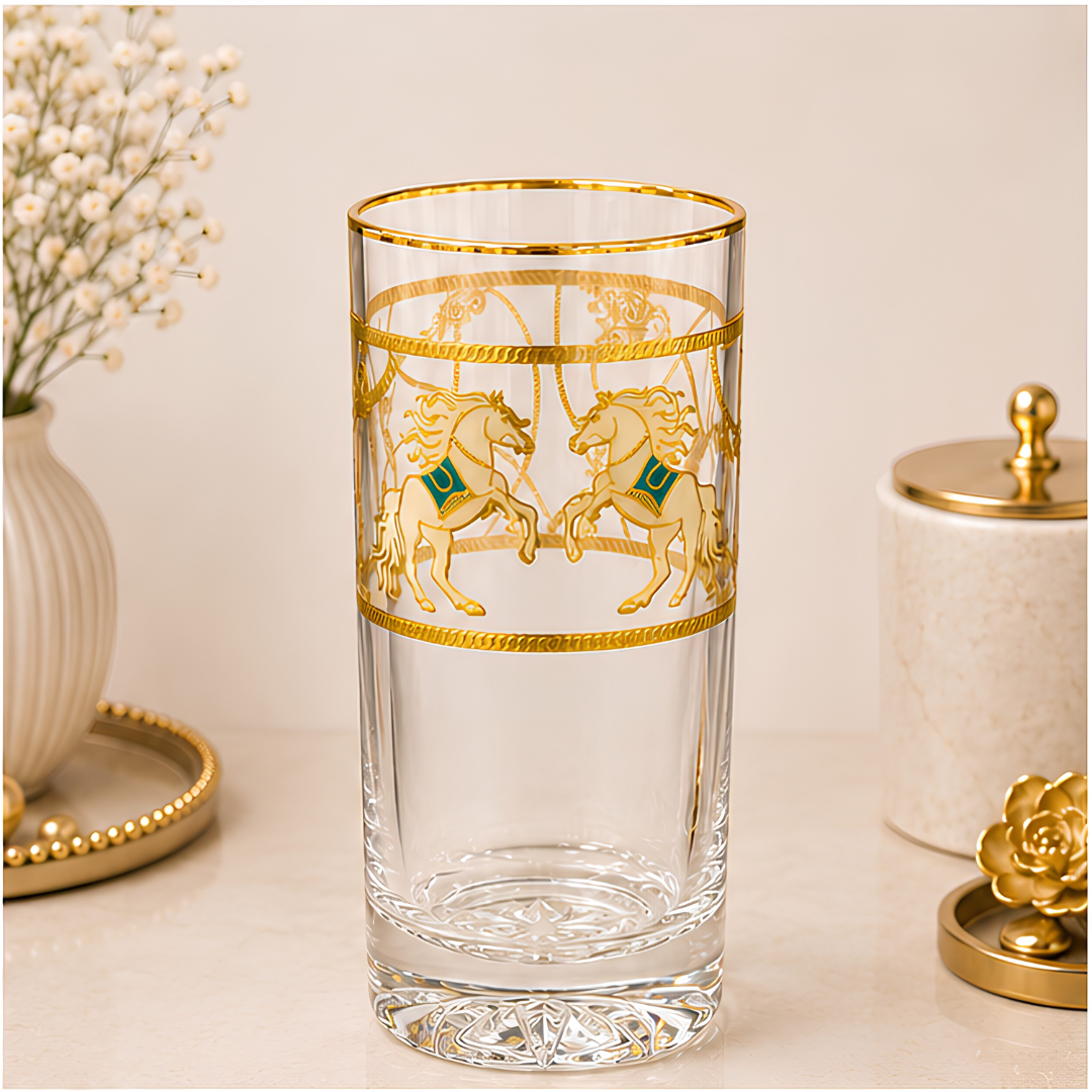 Crystal Horse Tumblr - Real Gold Plated - Set of 6 with Leather Box