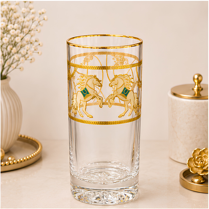 Crystal Horse Tumblr - Real Gold Plated - Set of 6 with Leather Box