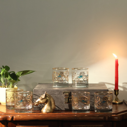 Crystal Stallion Whiskey Glass – Real Gold Embossed | Set of 6 - With Leather Gift Box