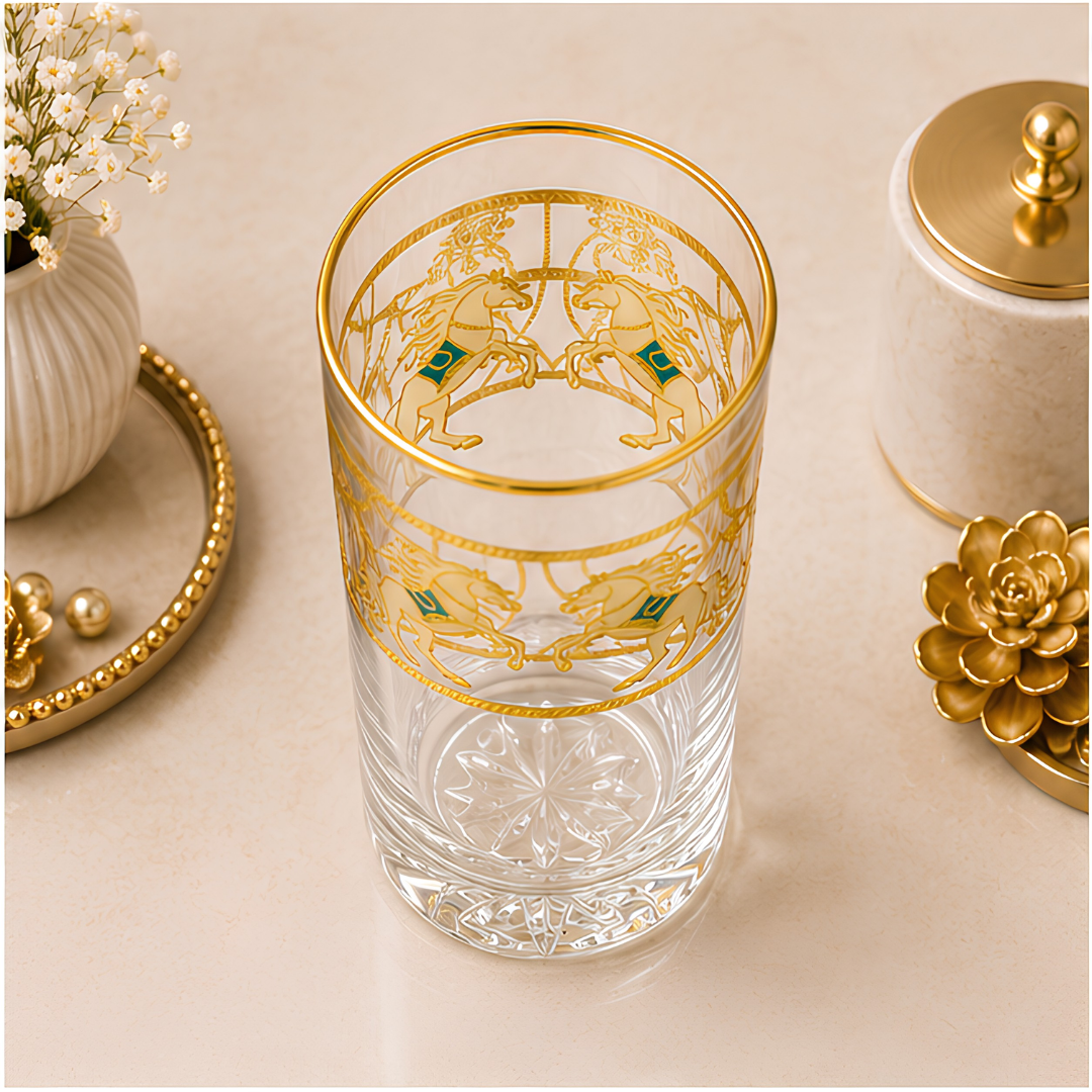 Crystal Horse Tumblr - Real Gold Plated - Set of 6 with Leather Box