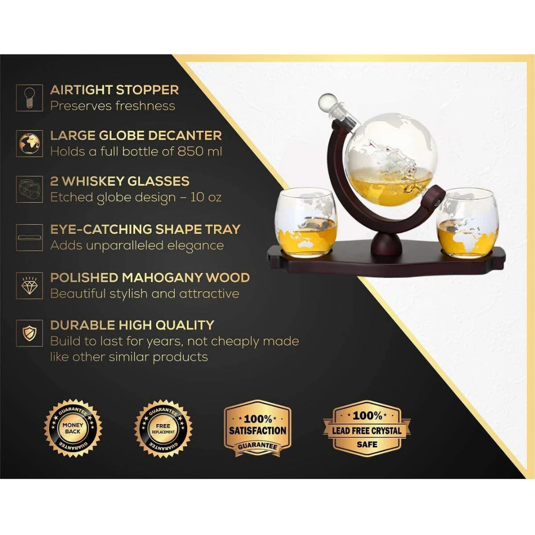 Globe Decanter Set - 1 Decanter - 2 Glasses