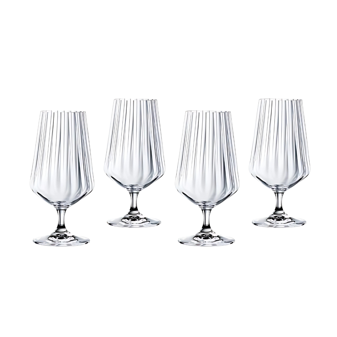 Ribbed Crystal Bistro Beer Glass - Set Of 4 - Made In Czech Republic