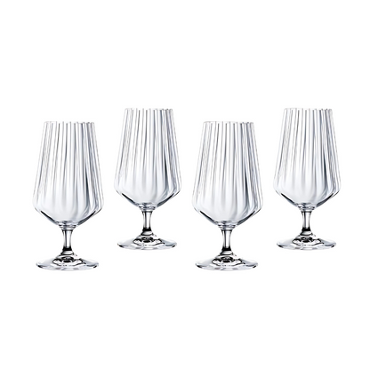 Ribbed Crystal Bistro Beer Glass - Set Of 4 - Made In Czech Republic