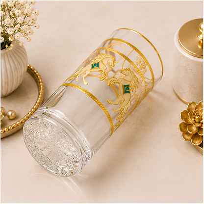 Crystal Horse Tumblr - Real Gold Plated - Set of 6 with Leather Box