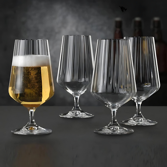 Ribbed Crystal Bistro Beer Glass - Set Of 4 - Made In Czech Republic