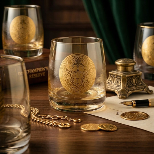 Majestic Gold Lion Whiskey Glass 300ml – Bohemian Crystal | Set of 6