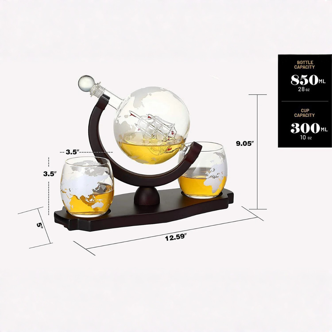 Globe Decanter Set - 1 Decanter - 2 Glasses