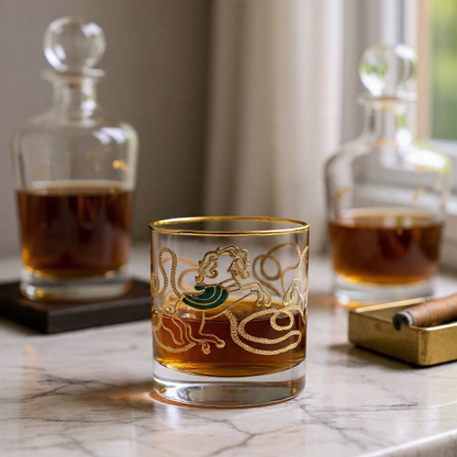 Crystal Stallion Whiskey Glass – Real Gold Embossed | Set of 6 - With Leather Gift Box