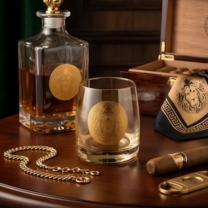 Majestic Gold Lion Whiskey Glass 300ml – Bohemian Crystal | Set of 6
