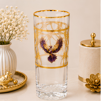 Crystal Phoenix Whiskey Glass - Real Gold Plated - Set of 6 with Leather Briefcase